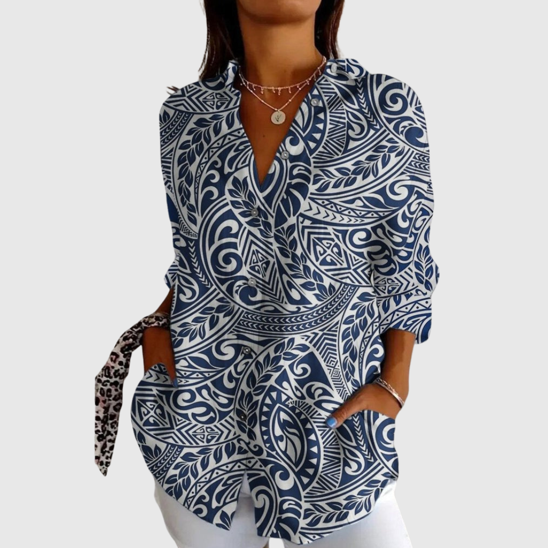 Naya | Navy Ethno-Bluse mit Print