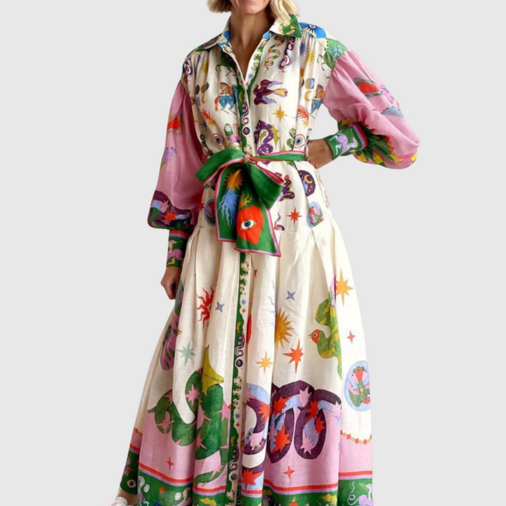 Lia | Farbenfrohes Maxikleid mit stilvollem Muster