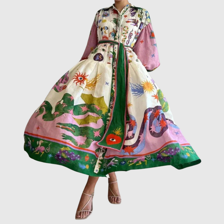 Lia | Farbenfrohes Maxikleid mit stilvollem Muster