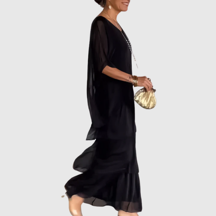 Caroline | Elegantes Maxi-Kleid mit weitem Rundhalsausschnitt