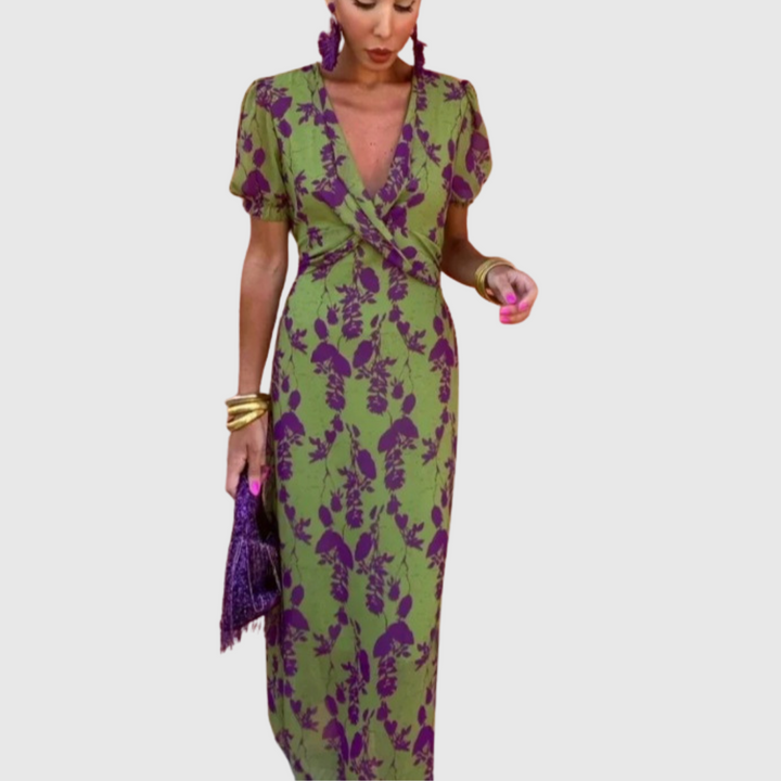 Sara | Maxikleid in Wickeloptik mit Natur-Print