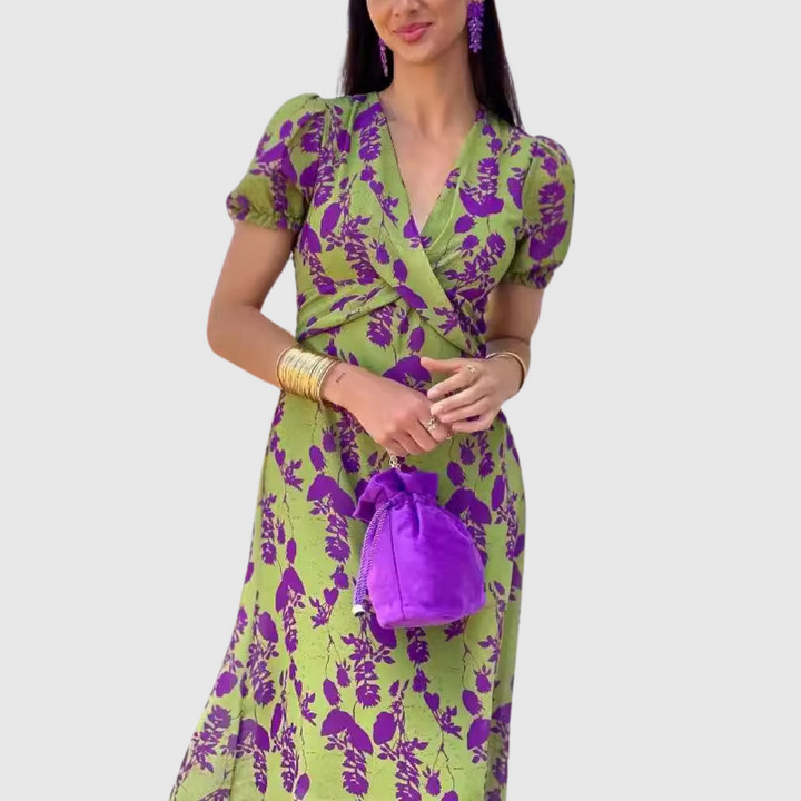 Sara | Maxikleid in Wickeloptik mit Natur-Print