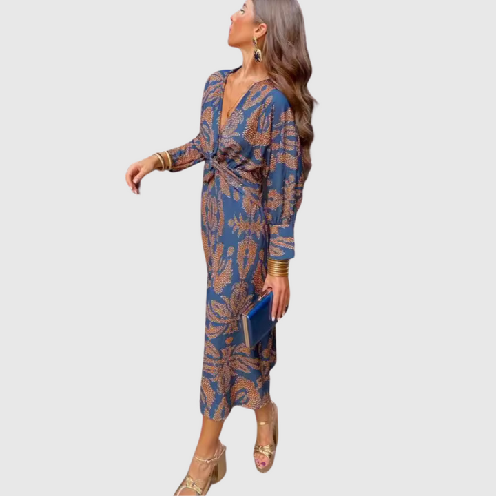 Hazel | Maxikleid mit Ethno-Muster und Knotendetail