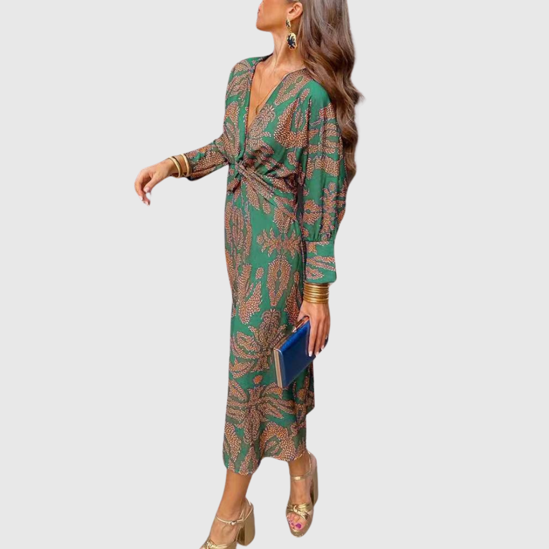 Hazel | Maxikleid mit Ethno-Muster und Knotendetail