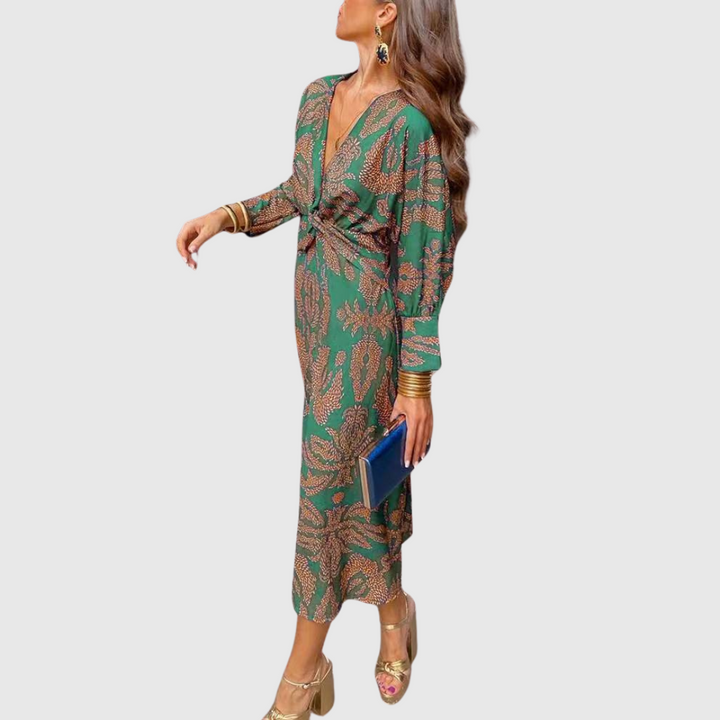 Hazel | Maxikleid mit Ethno-Muster und Knotendetail