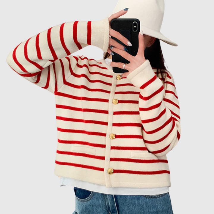 Mara | Eleganter, gestreifter Cardigan aus Premium-Material
